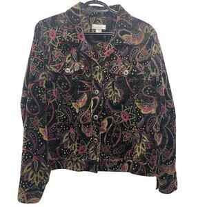Christopher & Banks Black Multicolored Paisley Velvet Jacket Women's Size Small
